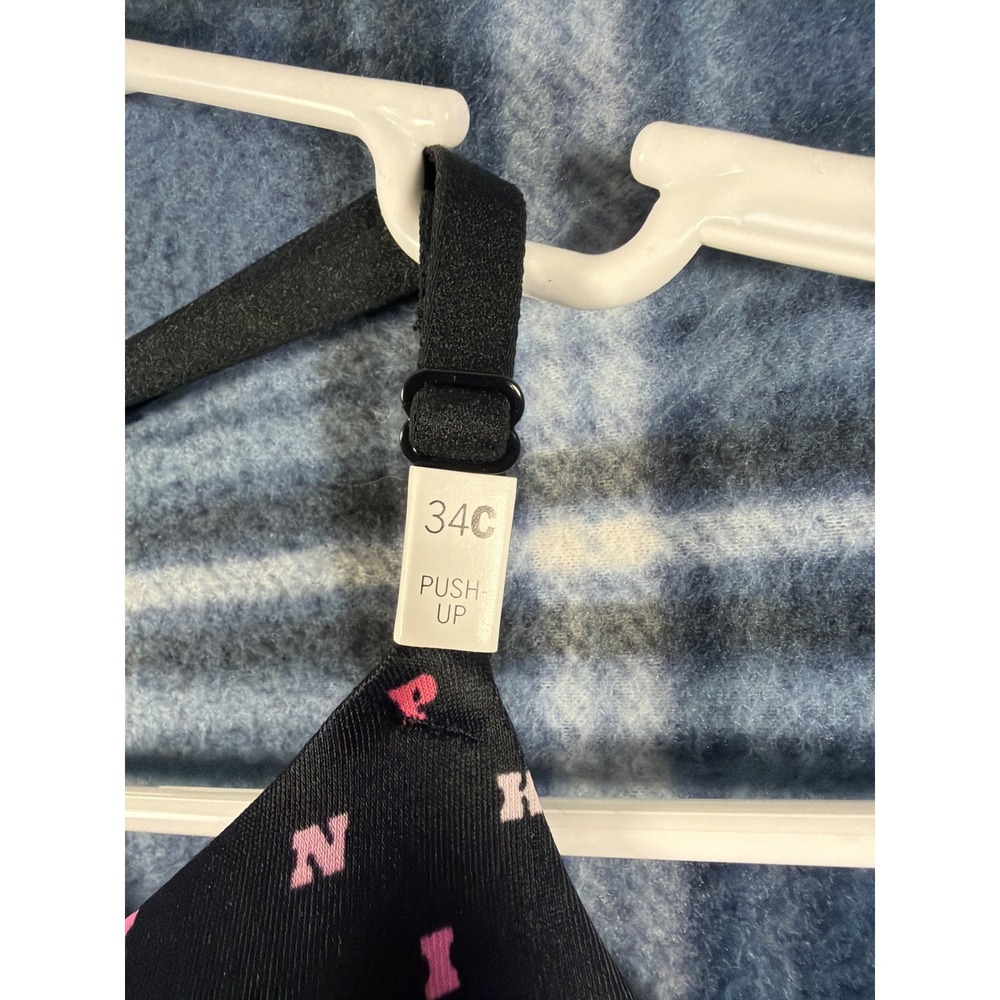 Victoria's Secret PINK Wear Everywhere T-Shirt Push Up Bra Black Logo 34C 7A6A - Picture 2 of 6